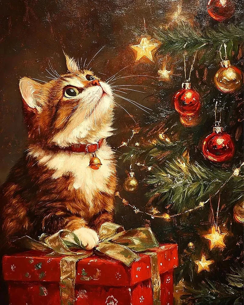 Curious Kitten And Ornaments | Paint By Numbers Kit