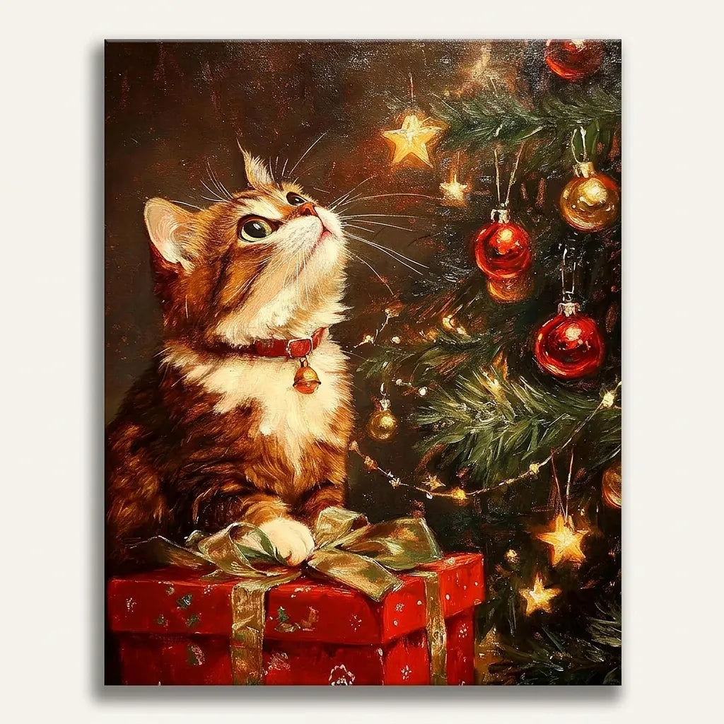 Curious Kitten And Ornaments | Paint By Numbers Kit