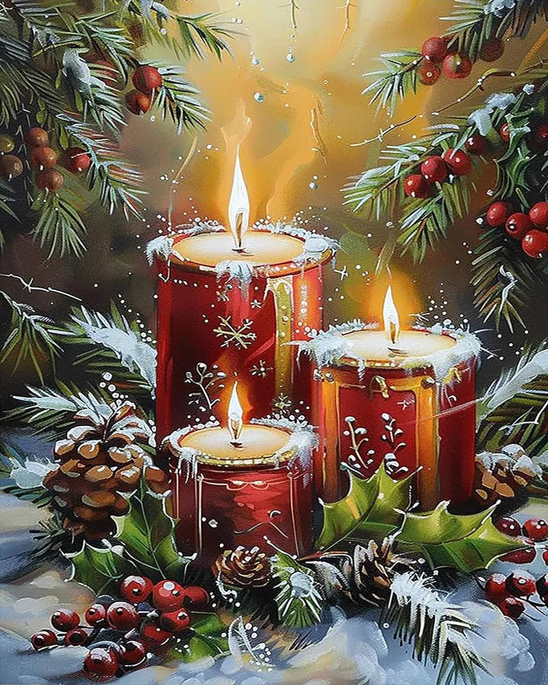 Winter Candles And Pinecones | Paint By Numbers Kit
