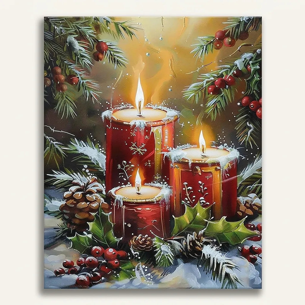 Winter Candles And Pinecones | Paint By Numbers Kit