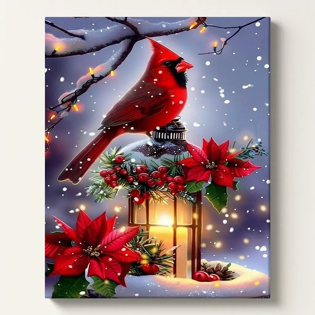 Red Cardinal Poinsettia Lantern | Paint By Numbers Kit