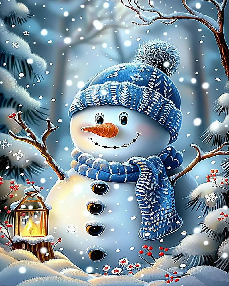 Blue Beanie Snowman Forest | Paint By Numbers Kit