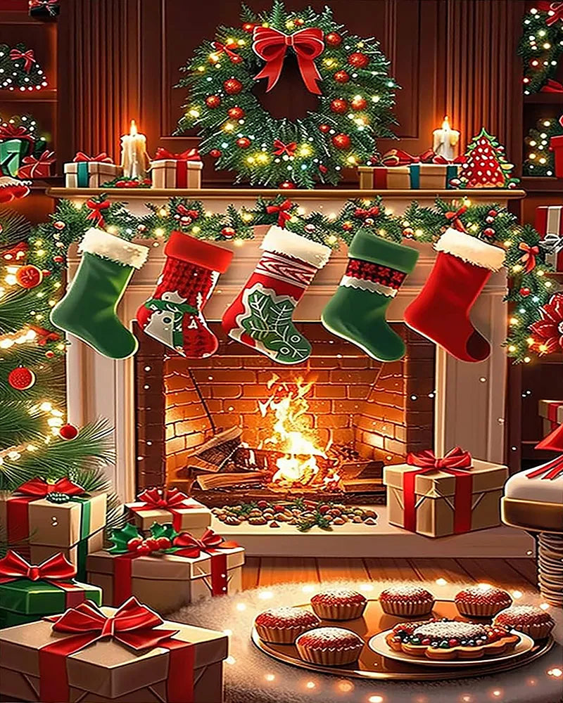 Cozy Fireplace Stockings | Paint By Numbers Kit