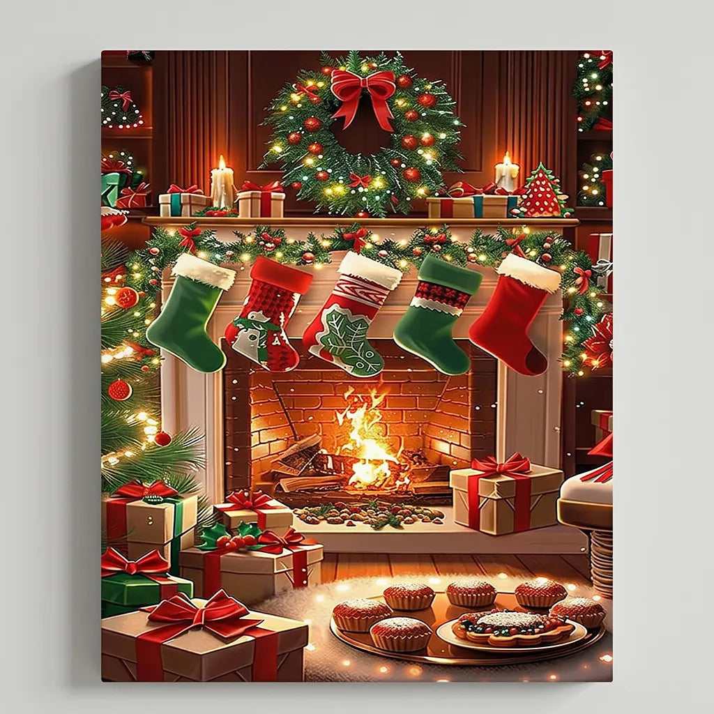 Cozy Fireplace Stockings | Paint By Numbers Kit