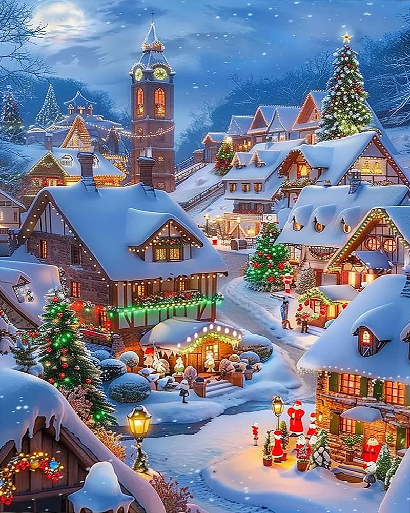 Santa's Clocktower Village | Paint By Numbers Kit