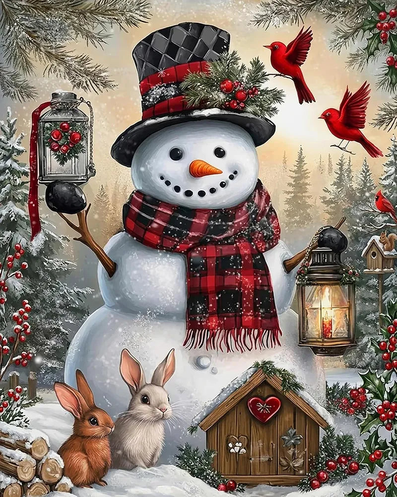 Snowman Birdhouse Cardinal | Paint By Numbers Kit