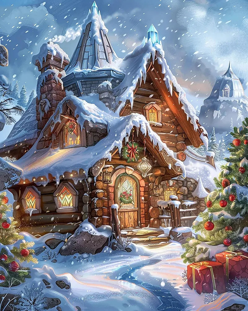 Frosty Woodland Cabin | Paint By Numbers Kit