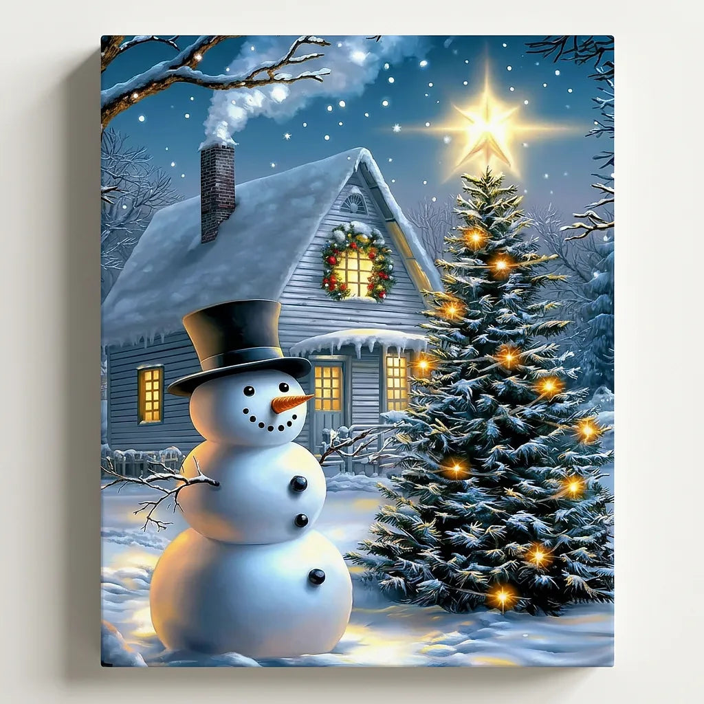 Starlit Snowman Cabin | Paint By Numbers Kit