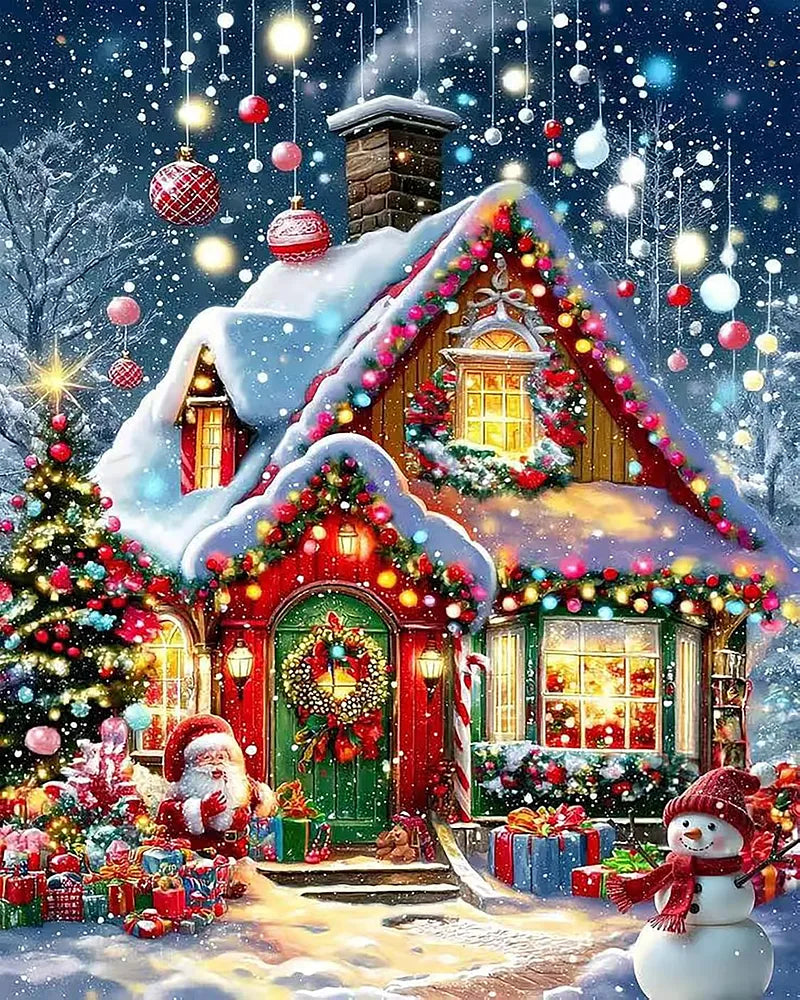 Festive Cottage Nightfall | Paint By Numbers Kit