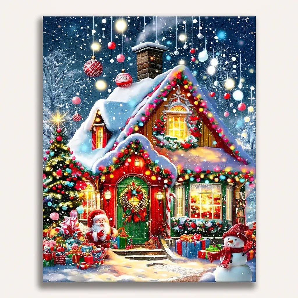 Festive Cottage Nightfall | Paint By Numbers Kit