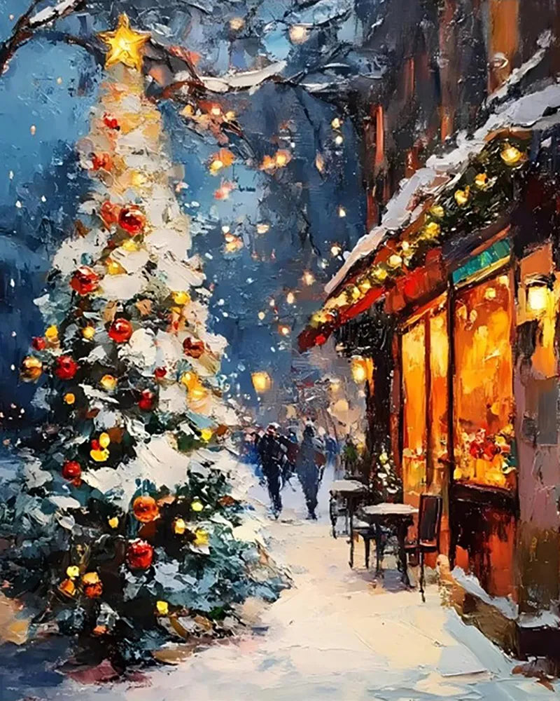 Snowy Christmas Street Lights | Paint By Numbers Kit