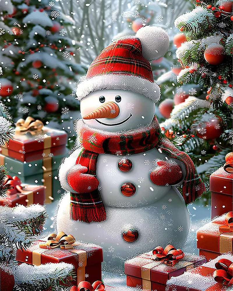 Snowman With Red Presents | Paint By Numbers Kit