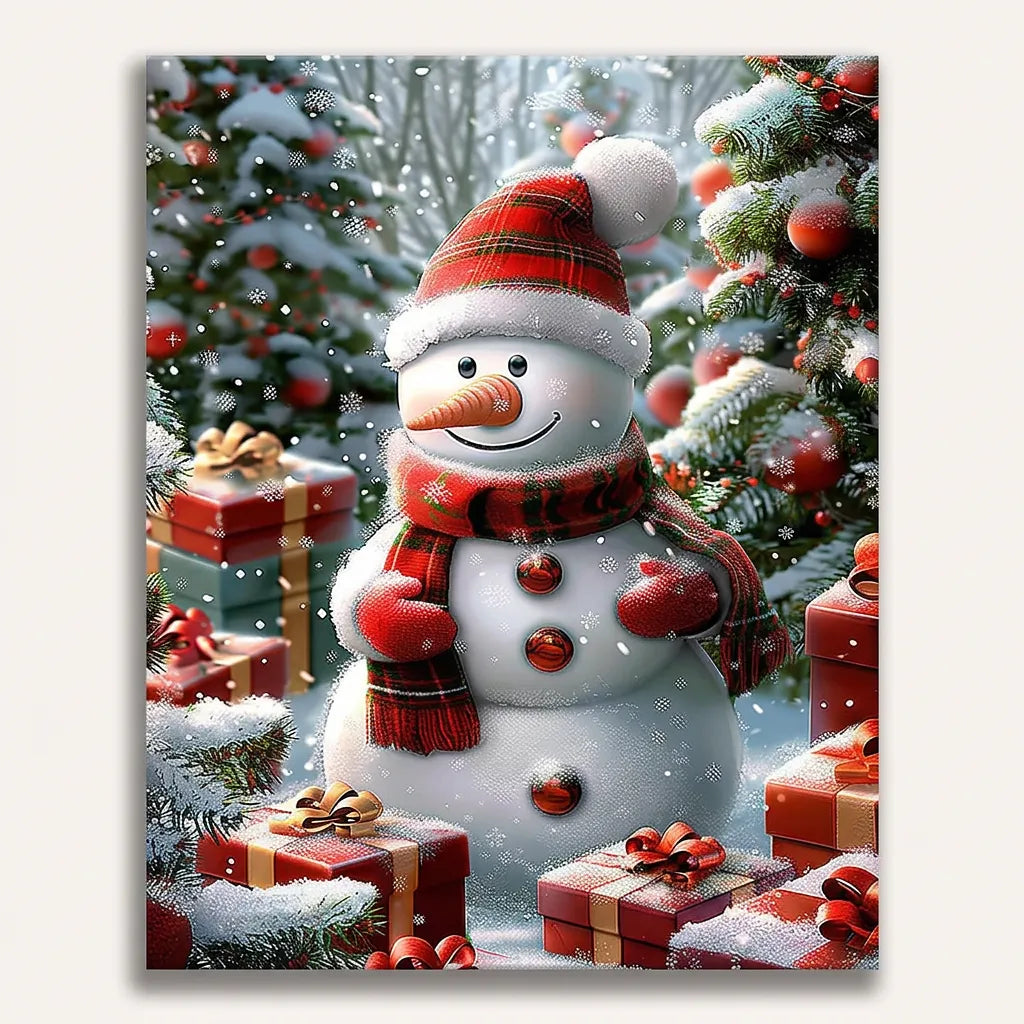 Snowman With Red Presents | Paint By Numbers Kit