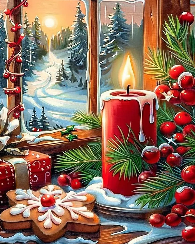 Candlelit Winter Window | Paint By Numbers Kit