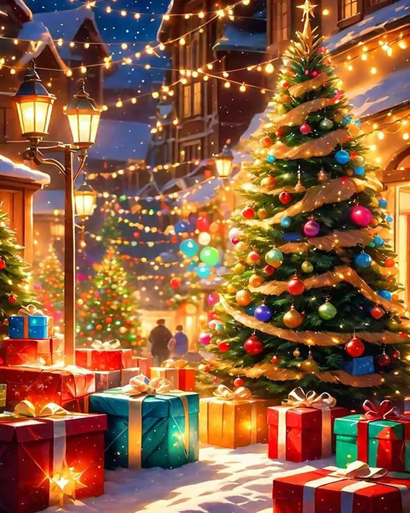 Festive Town Square Lights | Paint By Numbers Kit