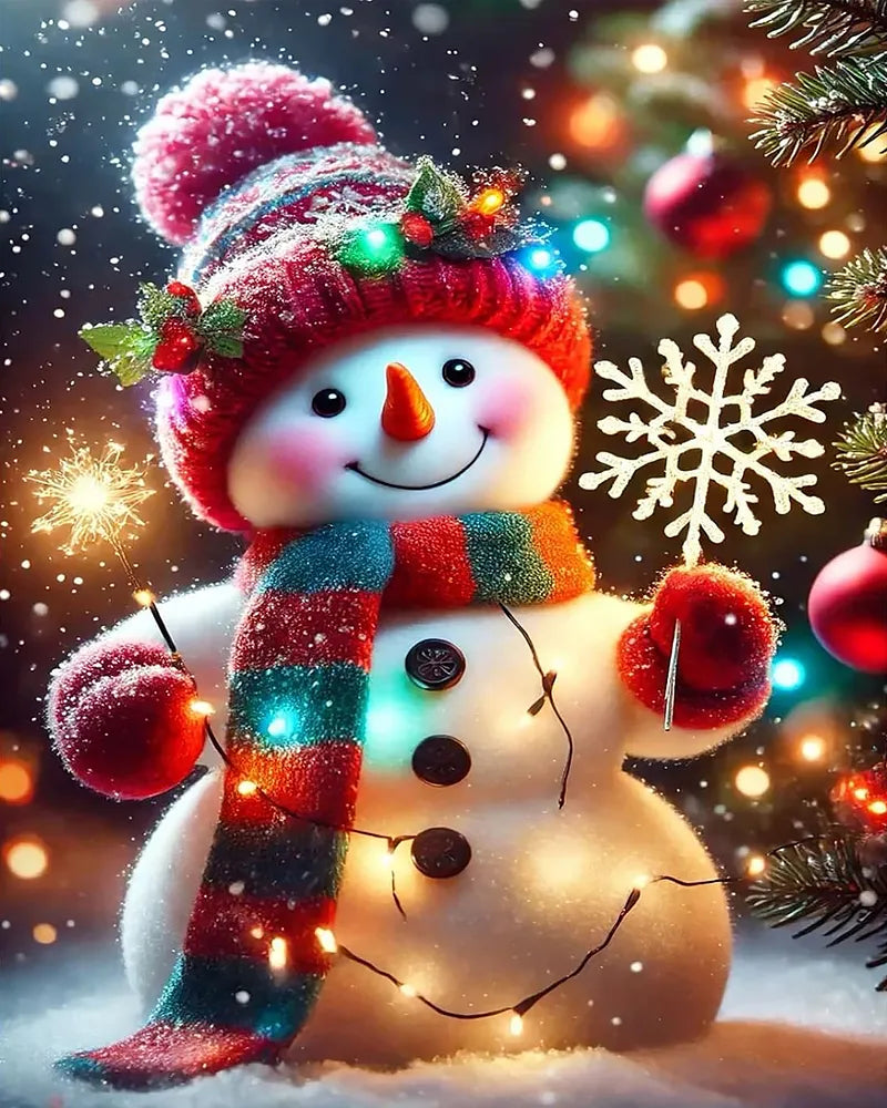 Snowman Holding Snowflake | Paint By Numbers Kit