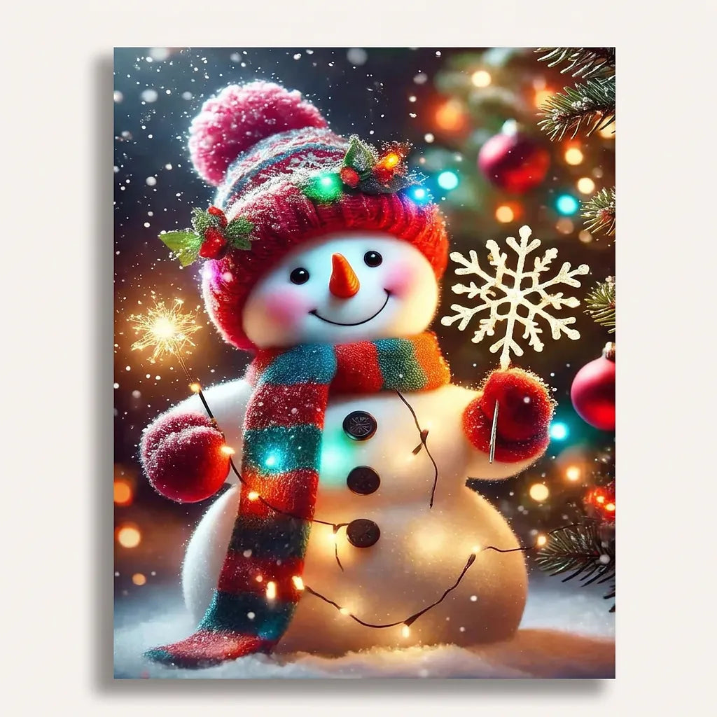 Snowman Holding Snowflake | Paint By Numbers Kit