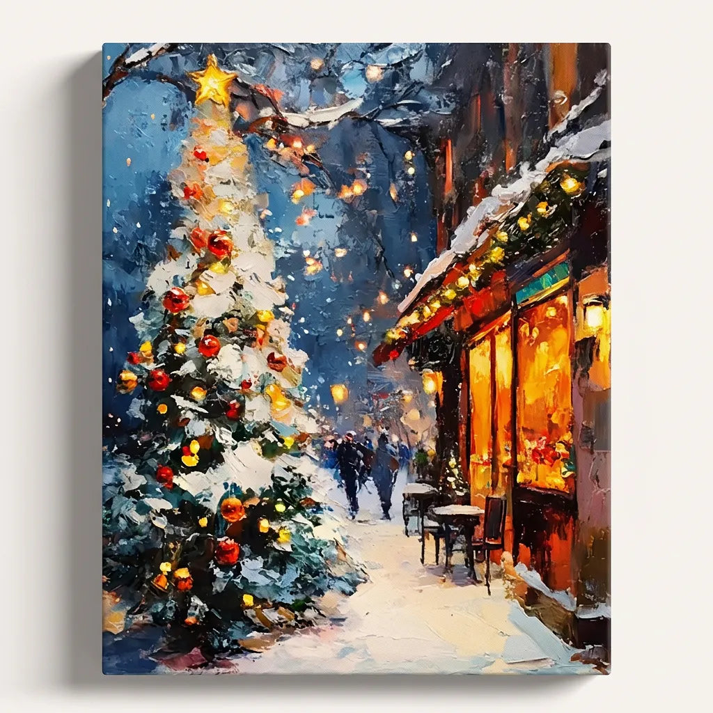 Snowy Christmas Street Lights | Paint By Numbers Kit