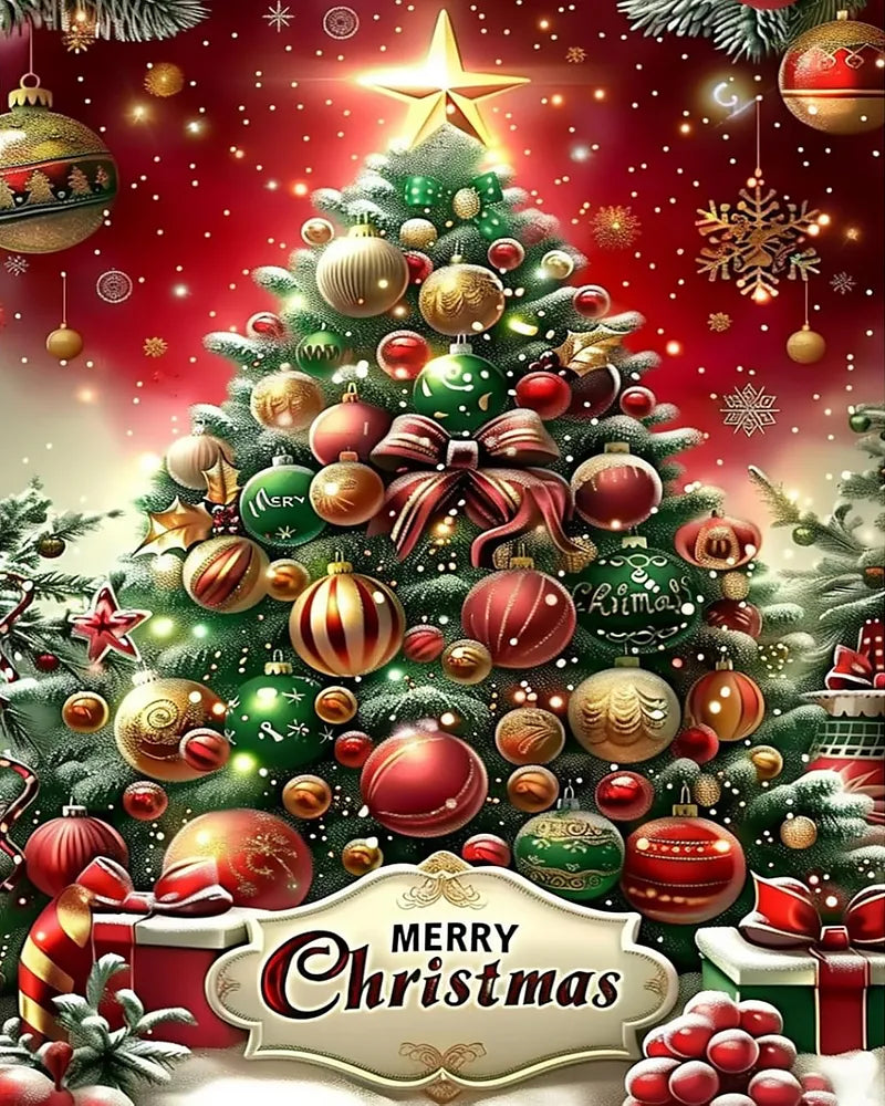 Festive Gold Ornament Tree | Paint By Numbers Kit