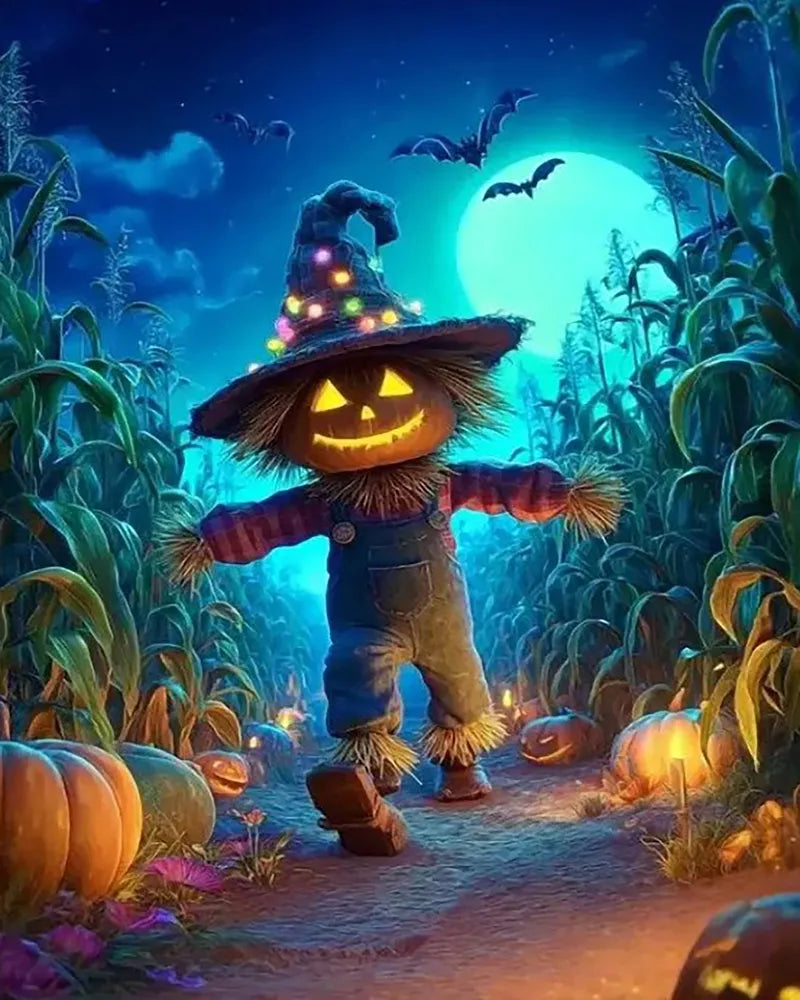 Glowing Jack-o-Lantern Scarecrow | Paint By Numbers Kit