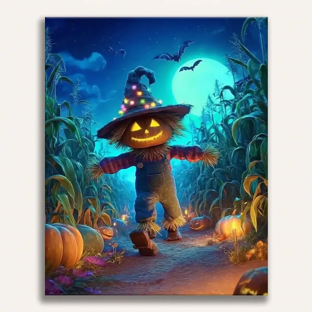 Glowing Jack-o-Lantern Scarecrow | Paint By Numbers Kit