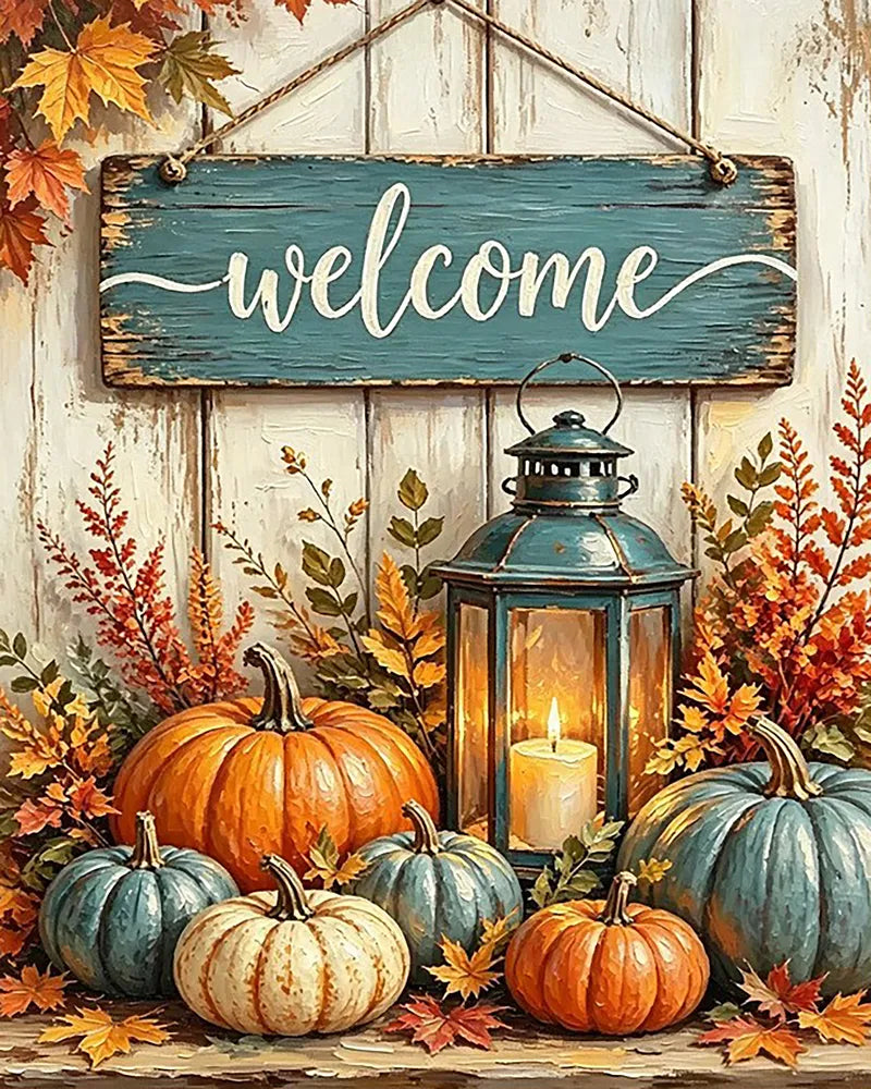 Teal Lantern Pumpkins | Paint By Numbers Kit