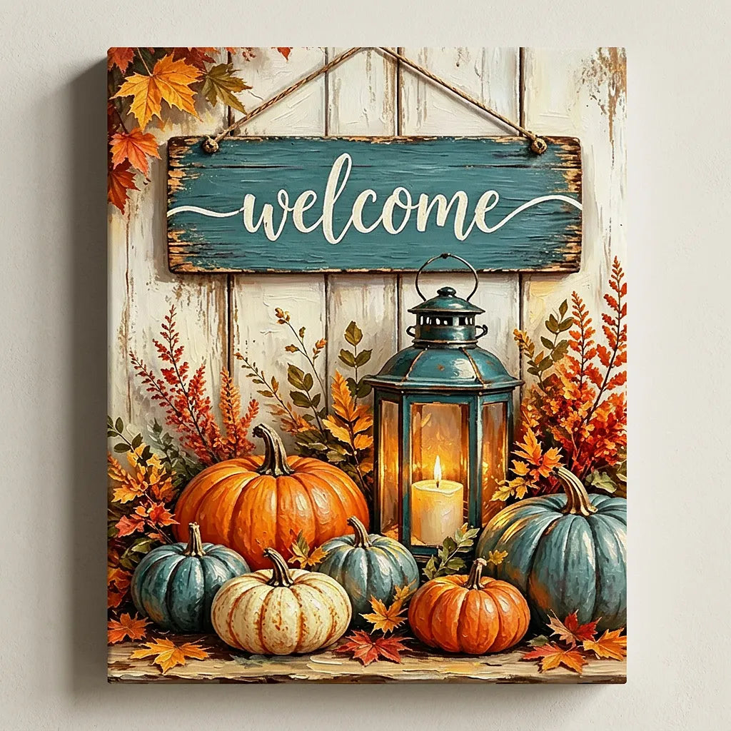 Teal Lantern Pumpkins | Paint By Numbers Kit