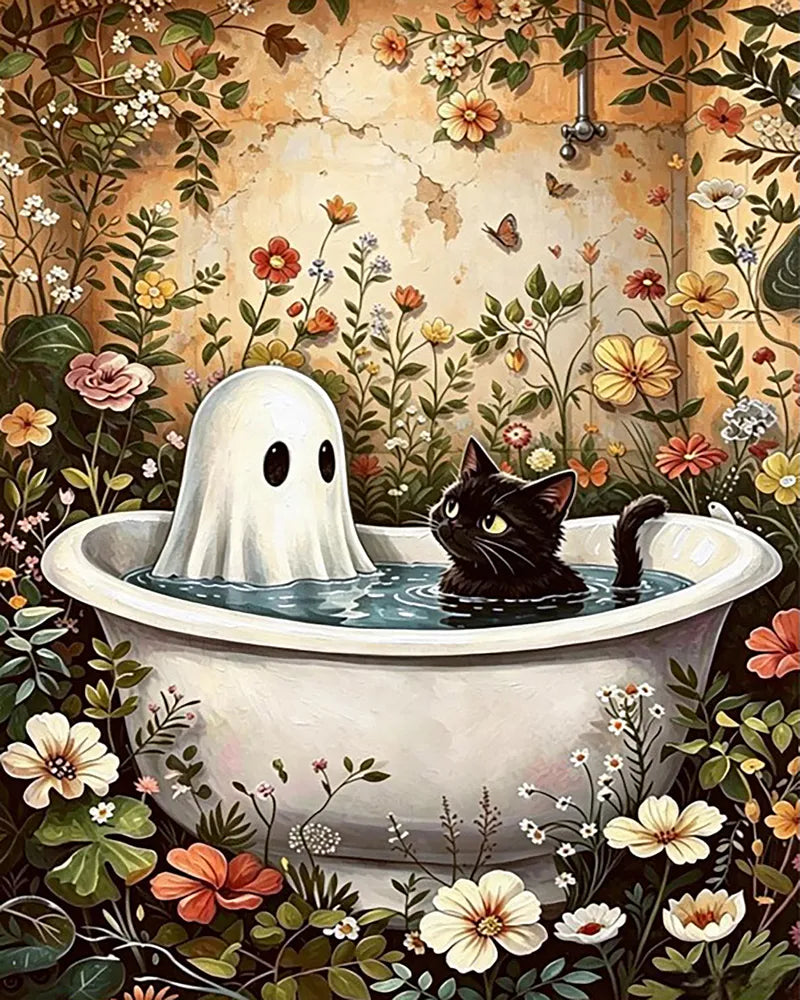Ghost Cat Bubble Bath | Paint By Numbers Kit
