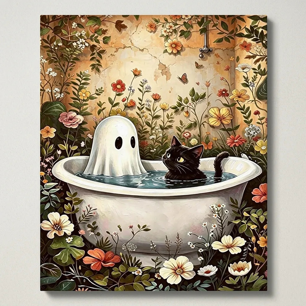 Ghost Cat Bubble Bath | Paint By Numbers Kit