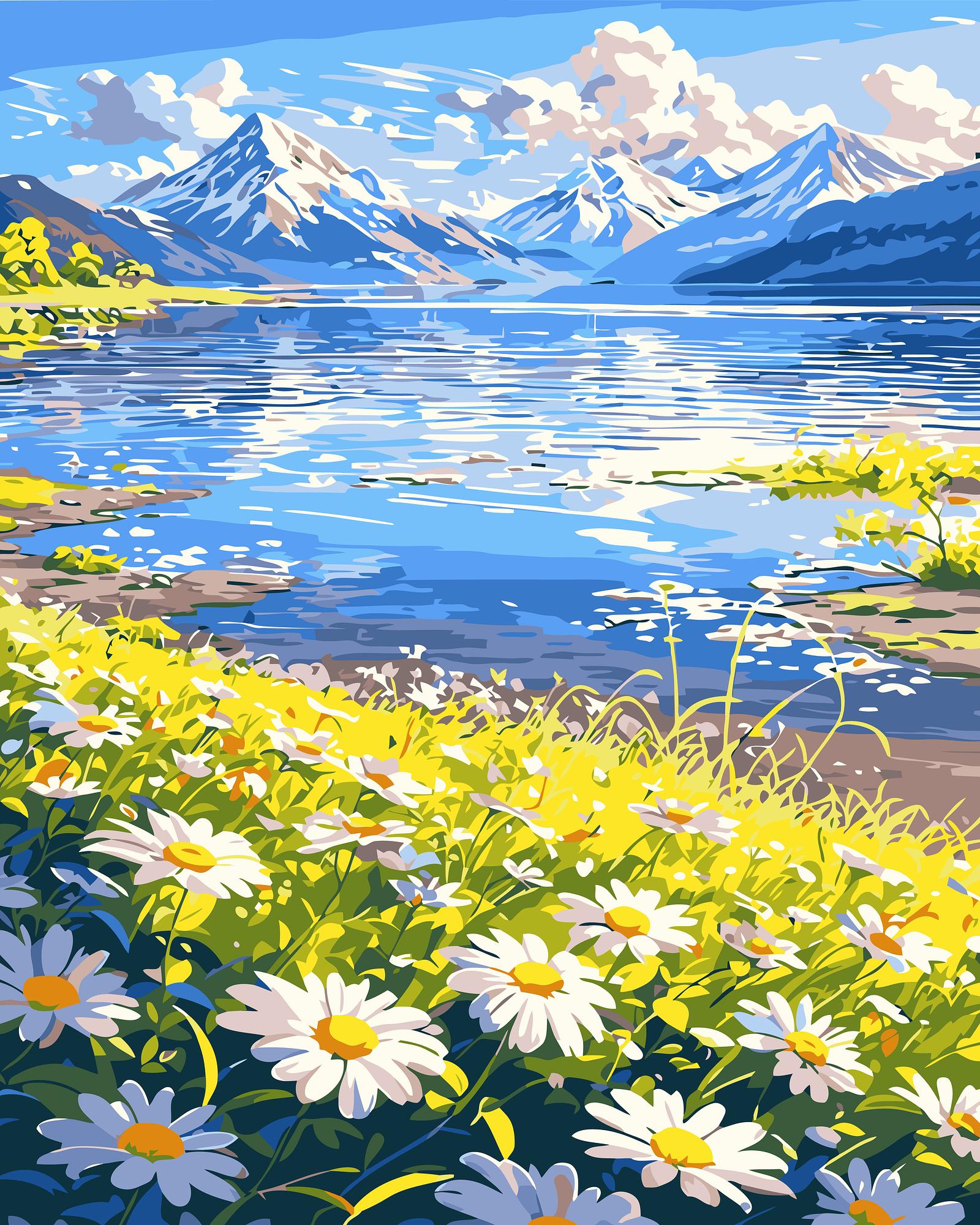 Mountain Lake Daisies | Paint By Numbers Kit