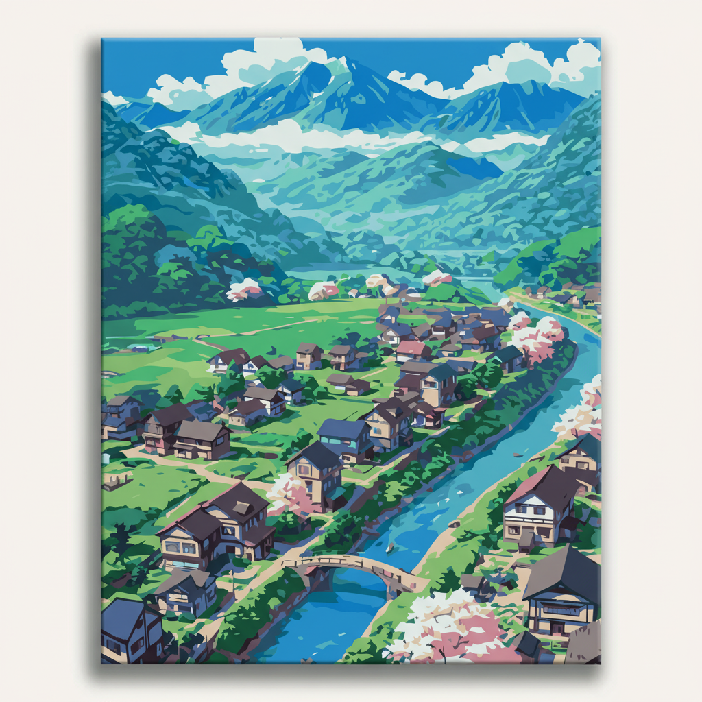 Mountain Village Landscape | Paint By Numbers Kit