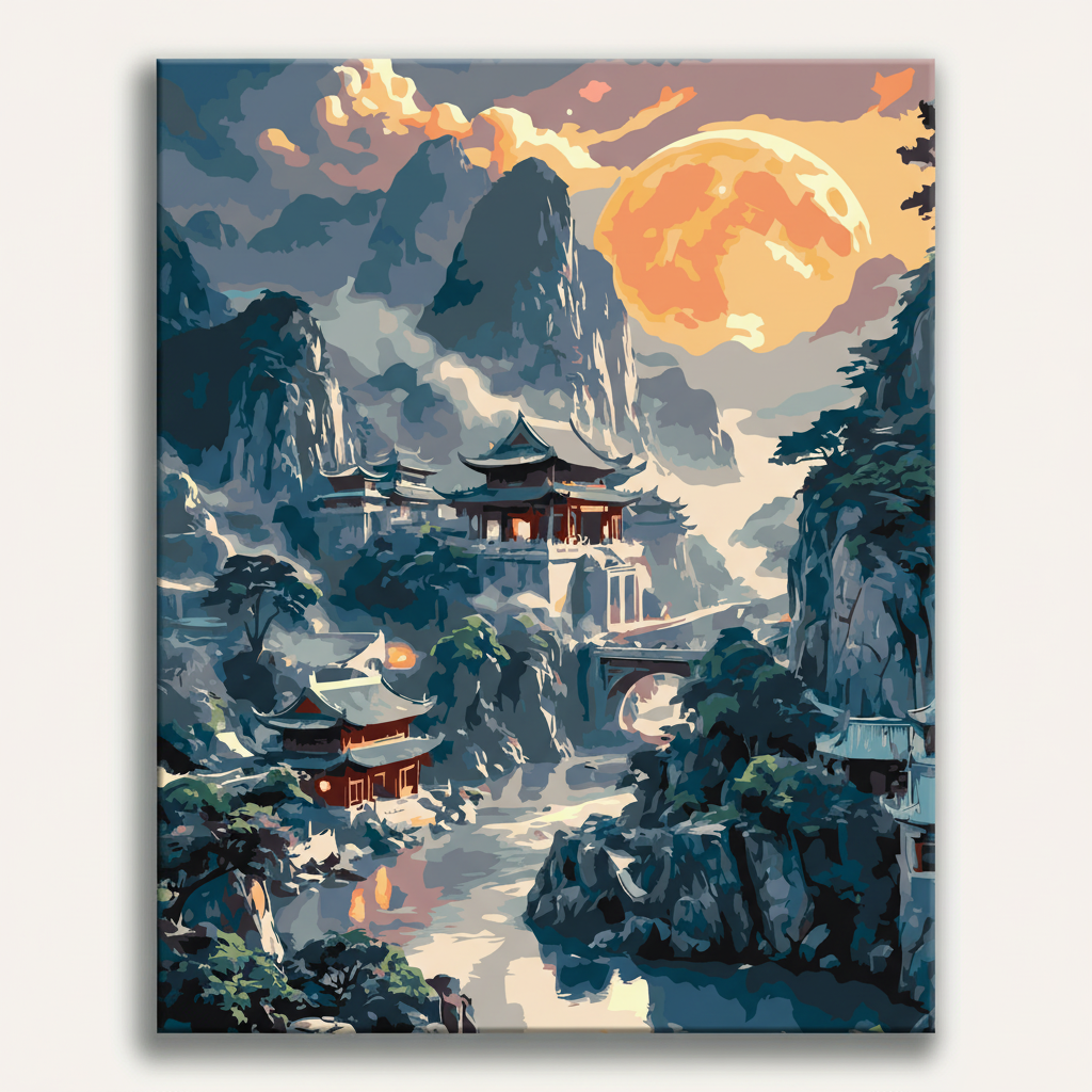 Mountain Temple Painting | Paint By Numbers Kit