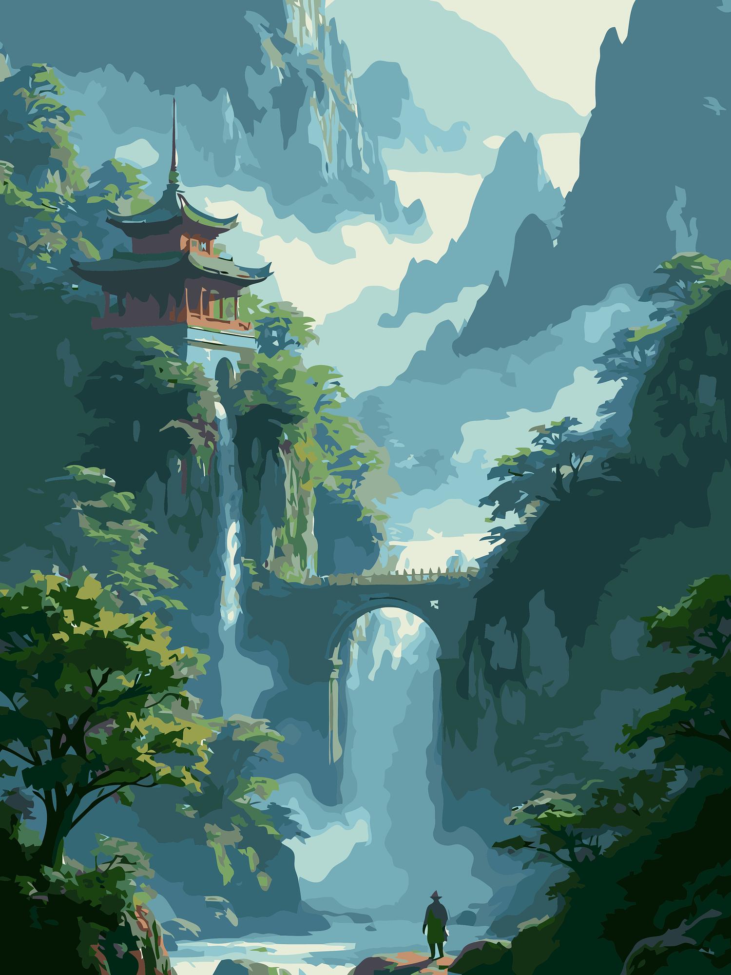 Mountain Temple Scenery | Paint By Numbers Kit