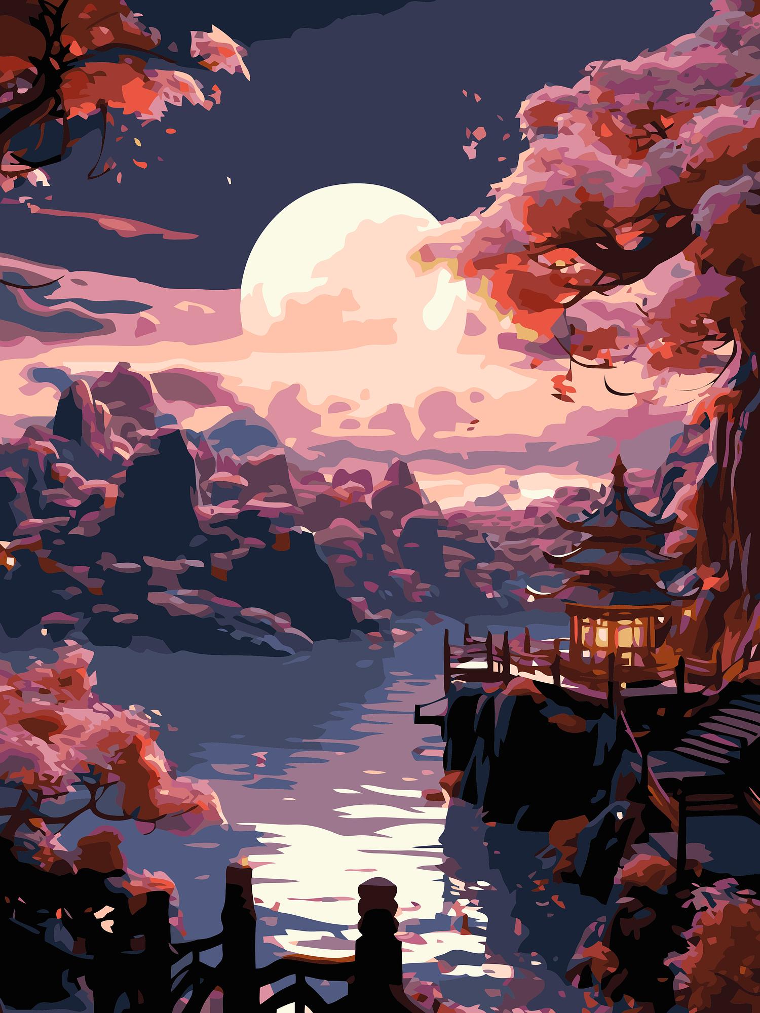 Moonlit Cherry Blossoms | Paint By Numbers Kit