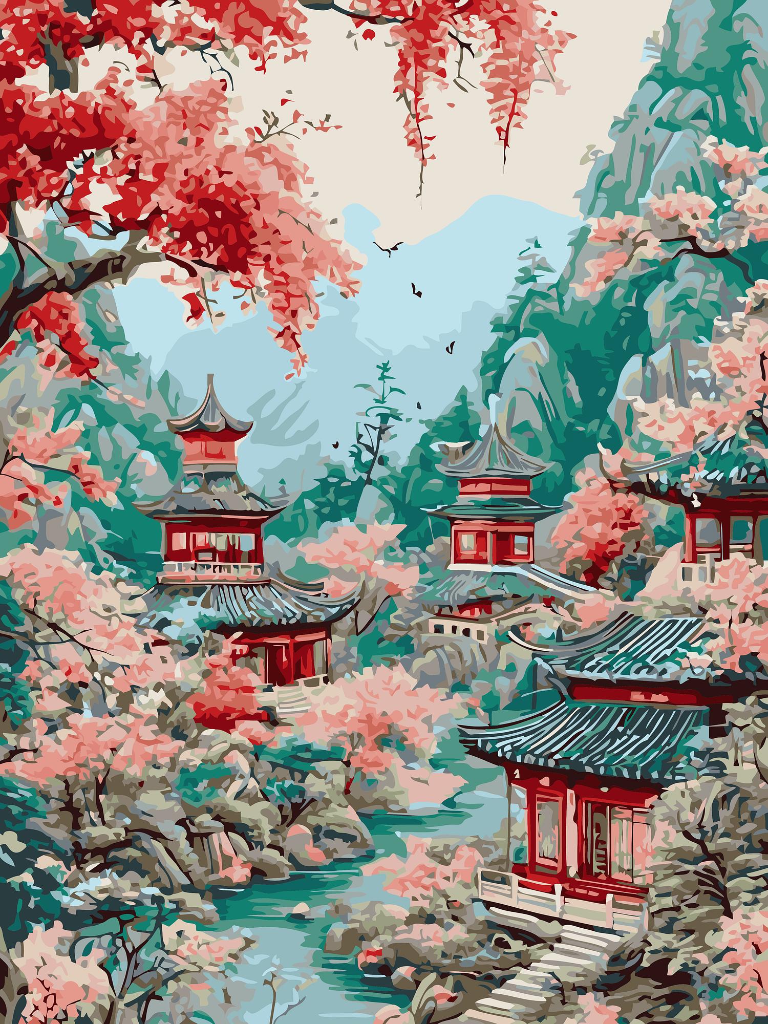 Japanese Temple Garden | Paint By Numbers Kit