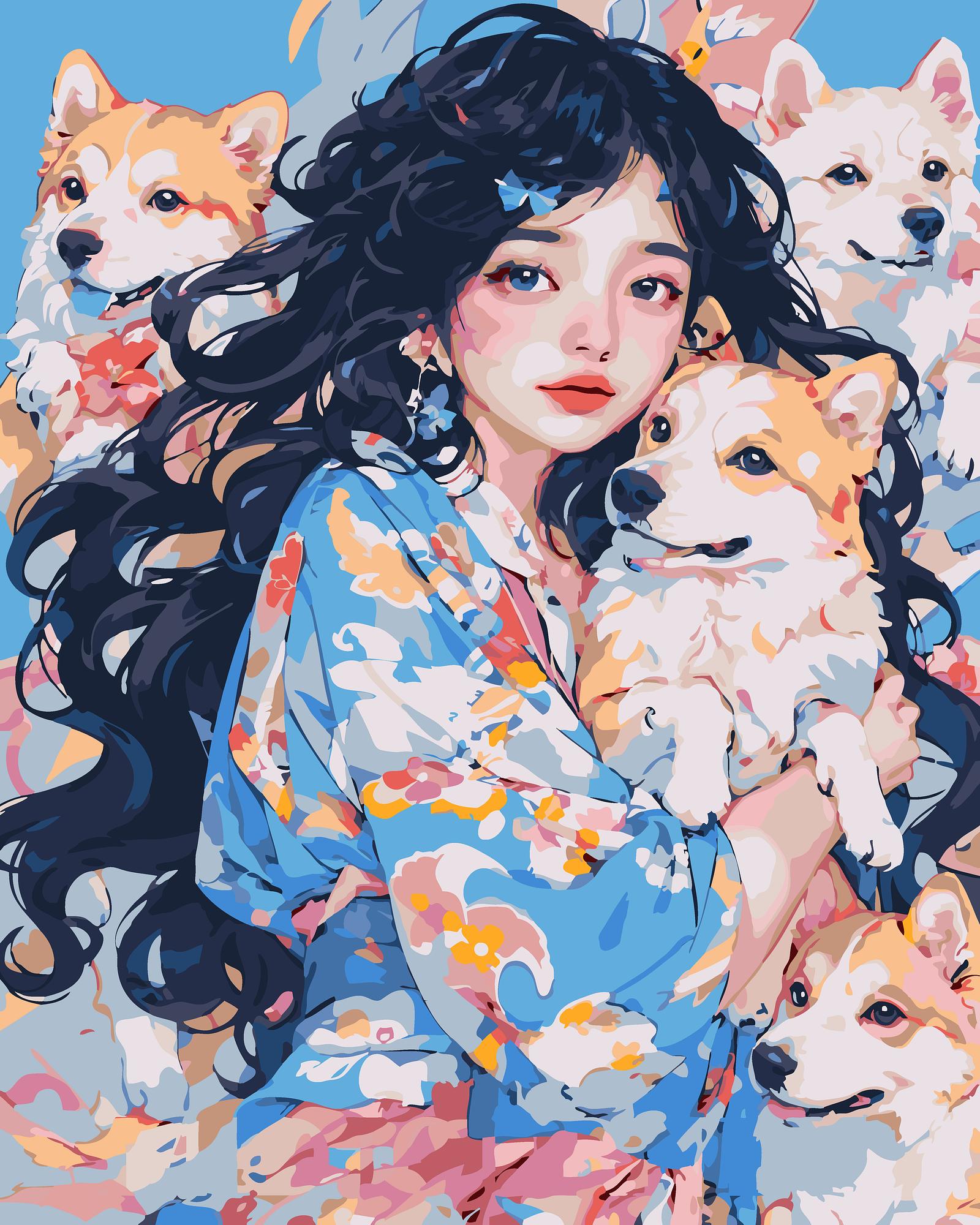 Girl With Dogs | Paint By Numbers Kit