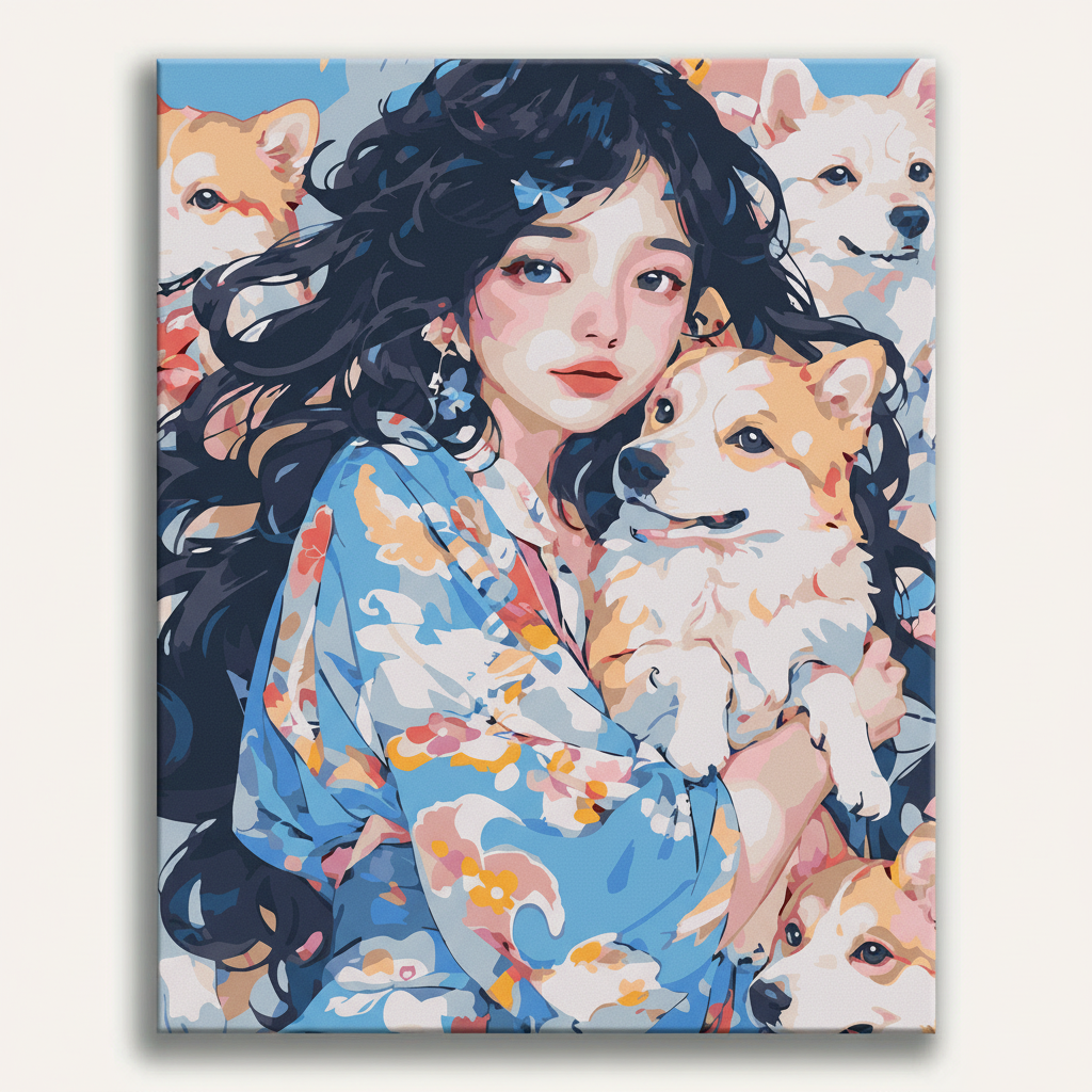 Girl With Dogs | Paint By Numbers Kit