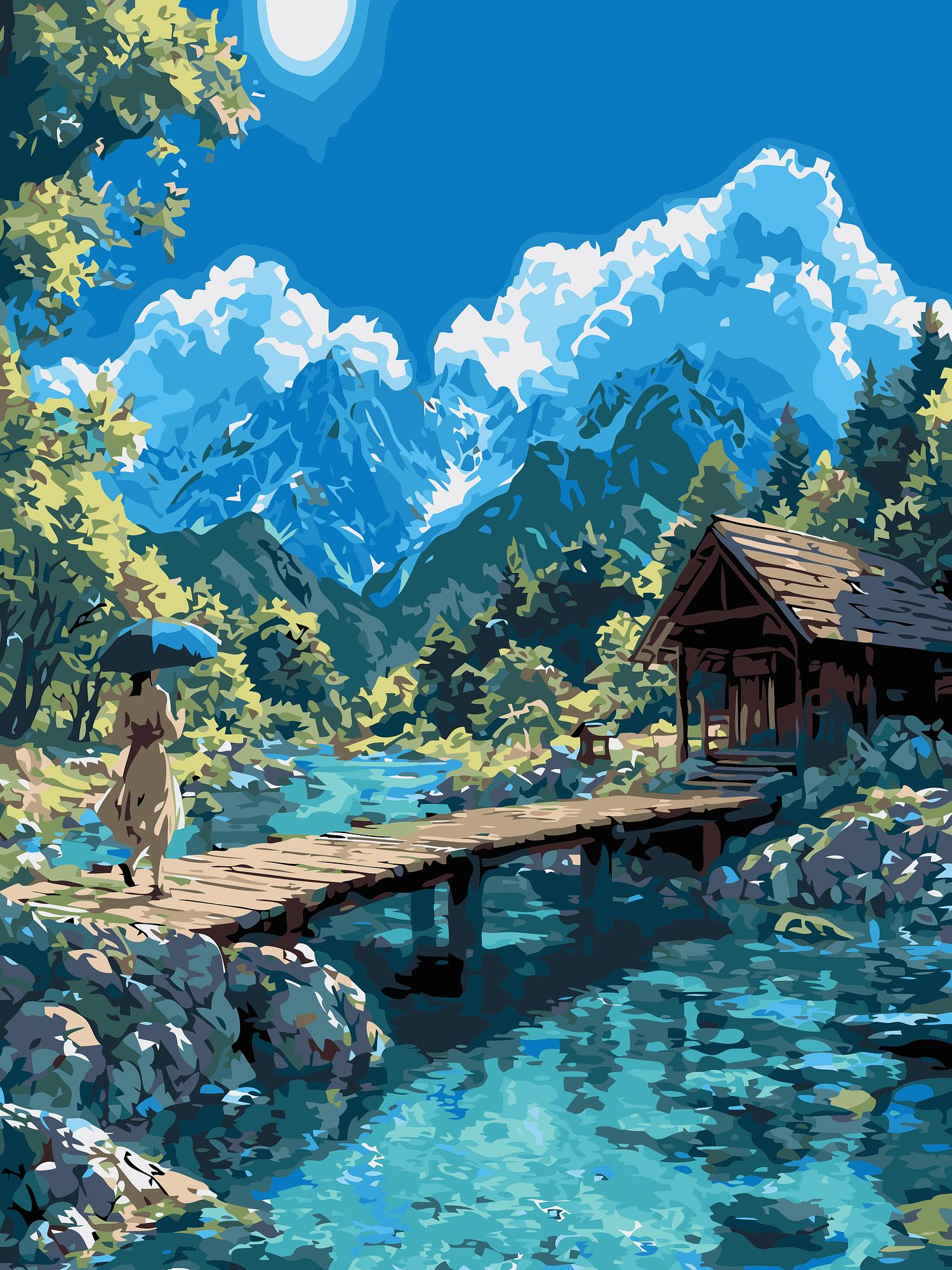 Mountain Lake Cabin | Paint By Numbers Kit