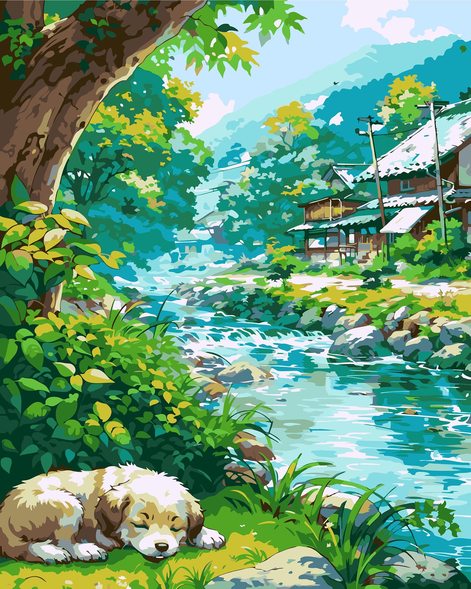 Riverside Village Serenity | Paint By Numbers Kit