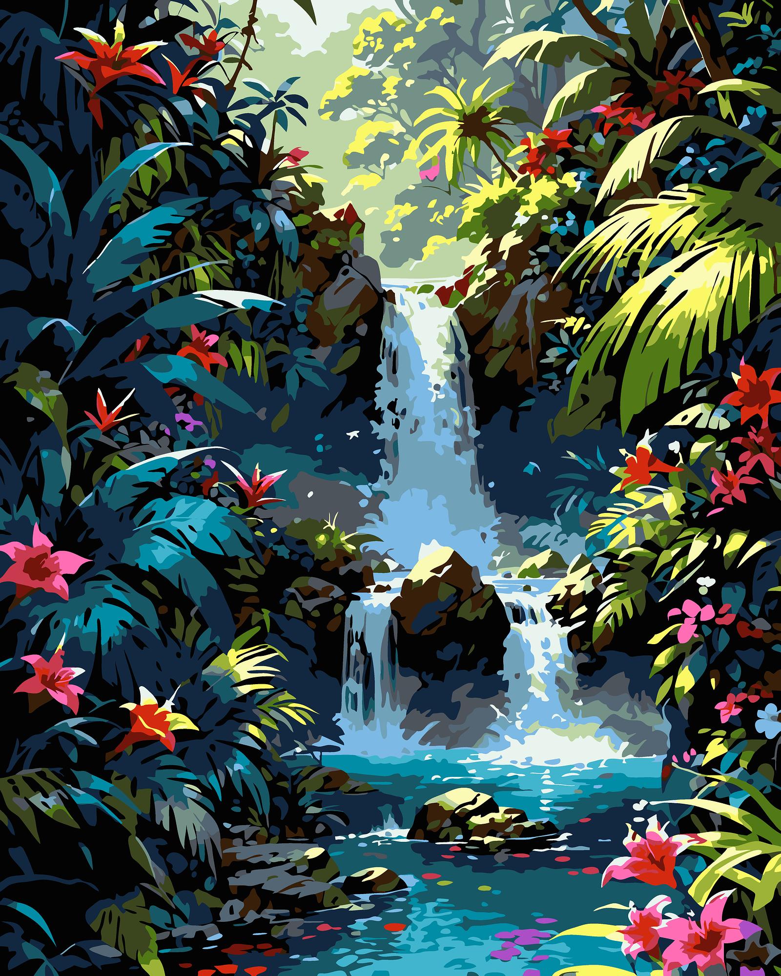 Tropical Waterfall Paradise | Paint By Numbers Kit