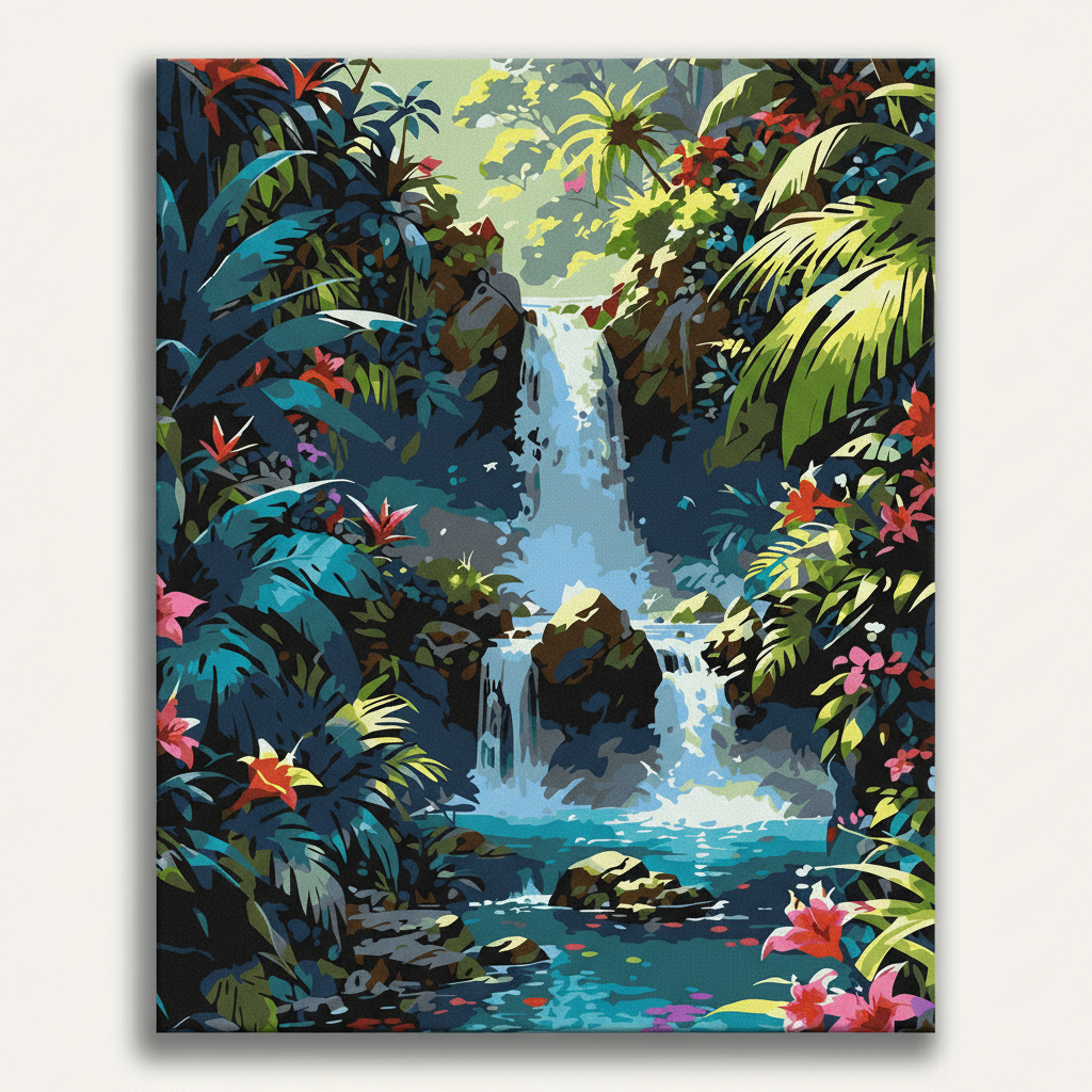 Tropical Waterfall Paradise | Paint By Numbers Kit