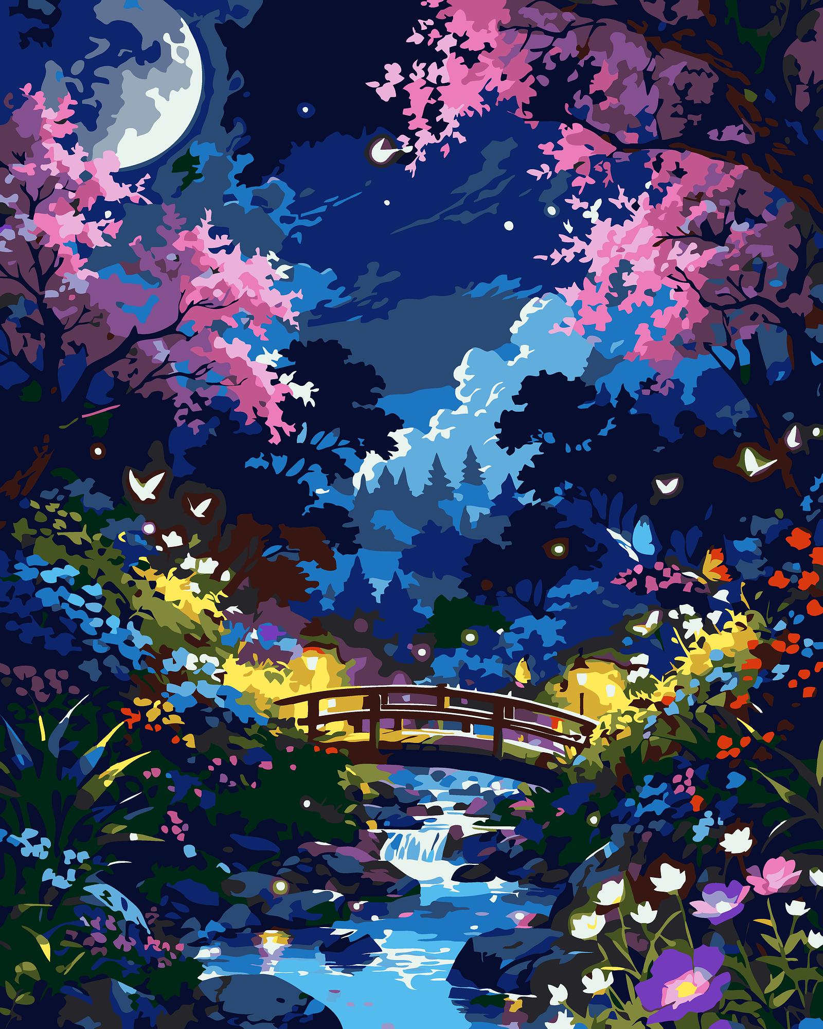Moonlit Garden Bridge | Paint By Numbers Kit