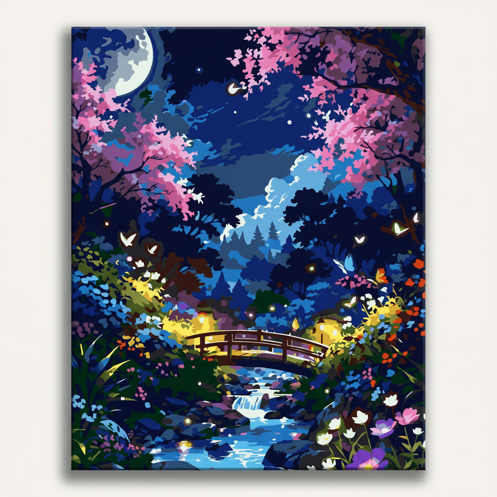 Moonlit Garden Bridge | Paint By Numbers Kit