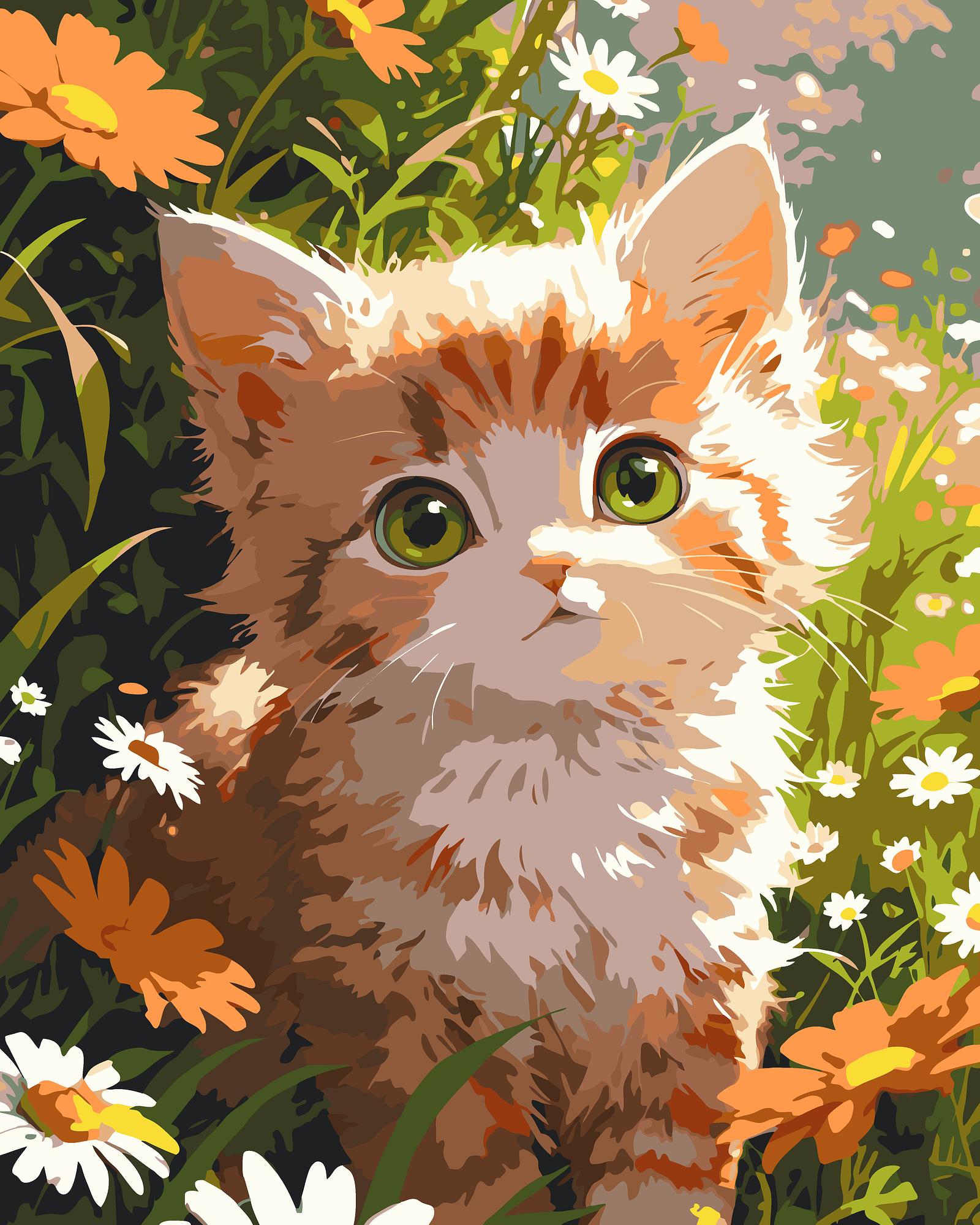 Fluffy Kitten Garden | Paint By Numbers Kit
