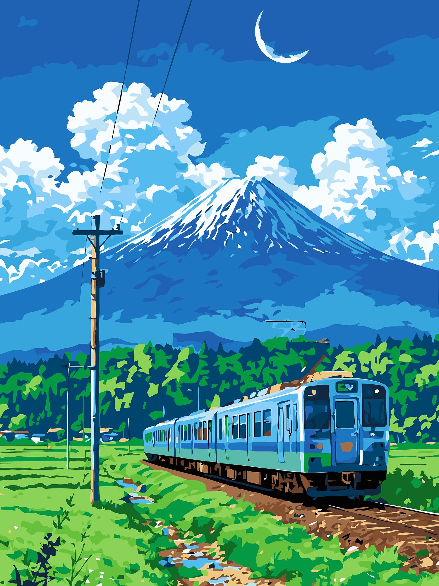 Mount Fuji Train | Paint By Numbers Kit