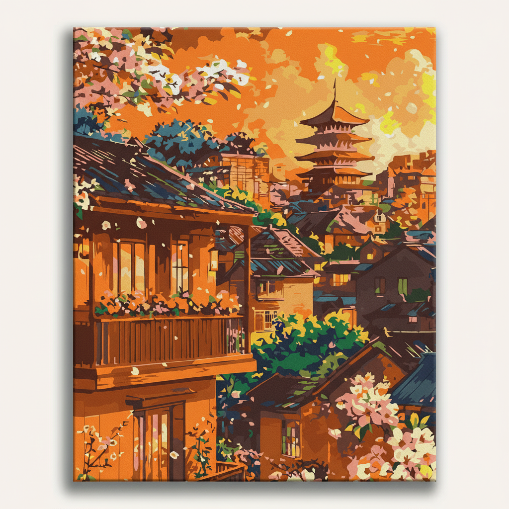 Japanese Village Sunset | Paint By Numbers Kit