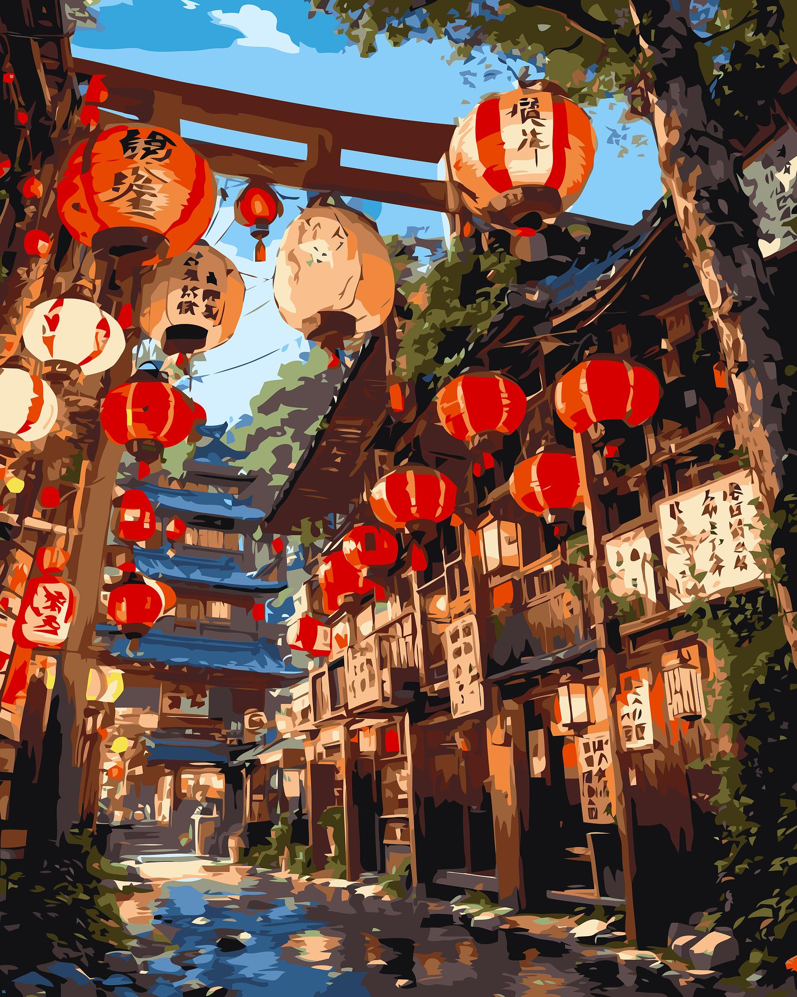 Japanese Lantern Street | Paint By Numbers Kit