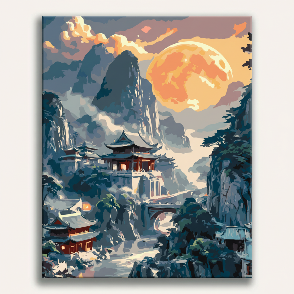 Mountain Temple Sunset | Paint By Numbers Kit