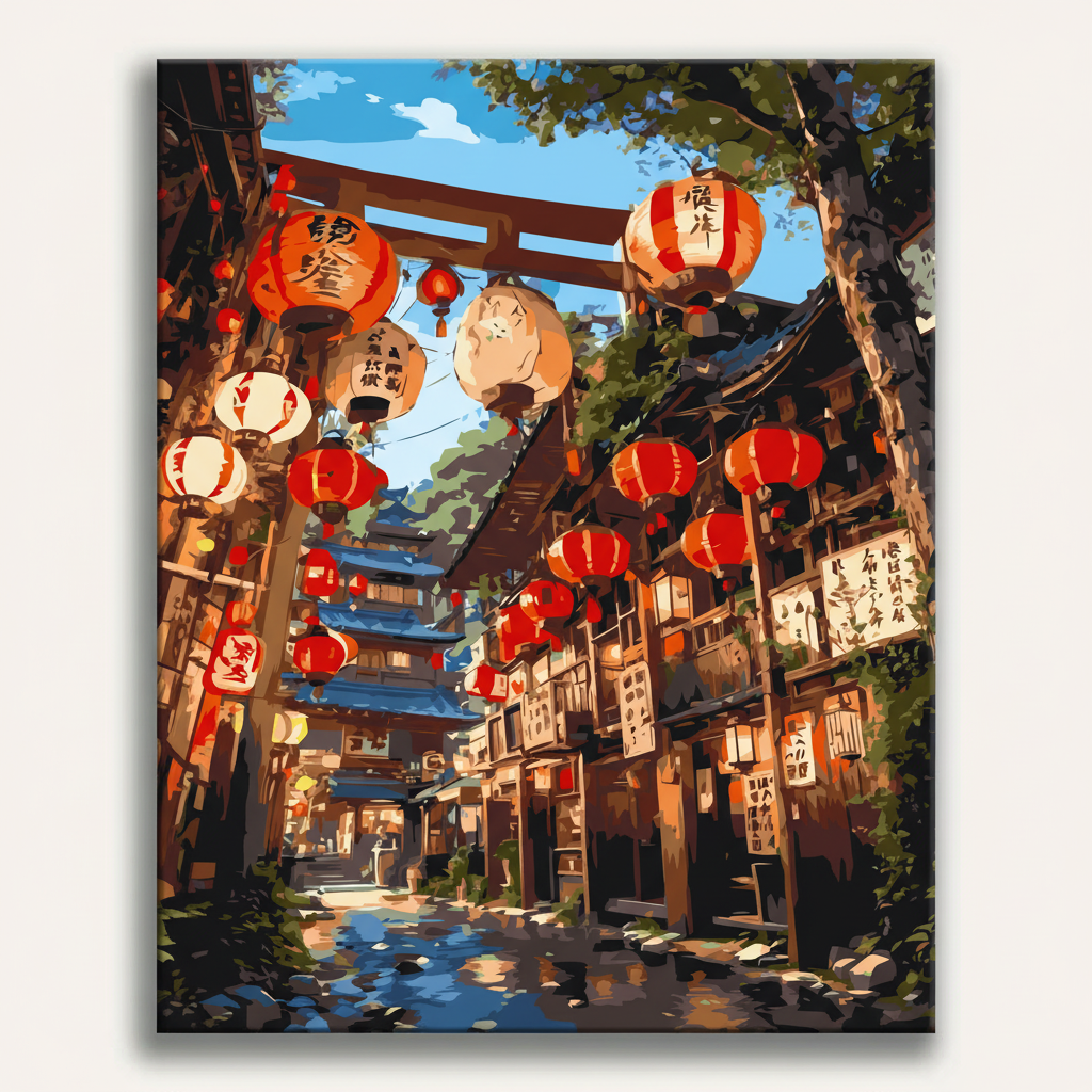 Japanese Lantern Street | Paint By Numbers Kit