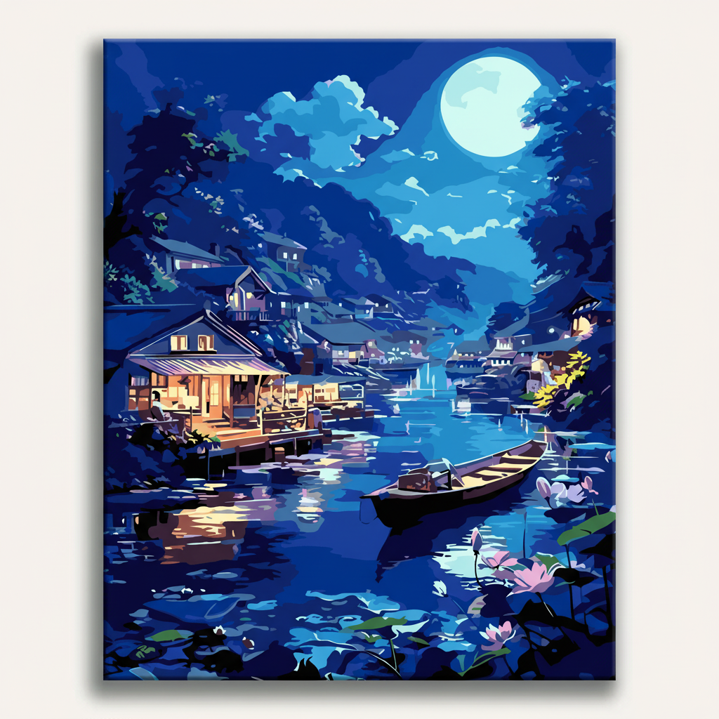 Moonlight Village Painting | Paint By Numbers Kit